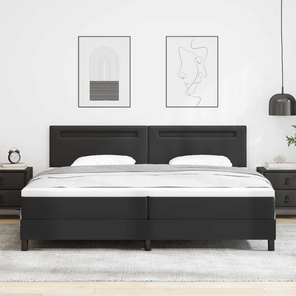 Kiemas lova su LED juostelėmis Juoda 200 x 200 cm Dirbtinė oda