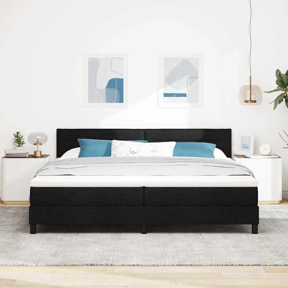 Kiemas lova su LED juostelėmis Juoda 200 x 200 cm audinys