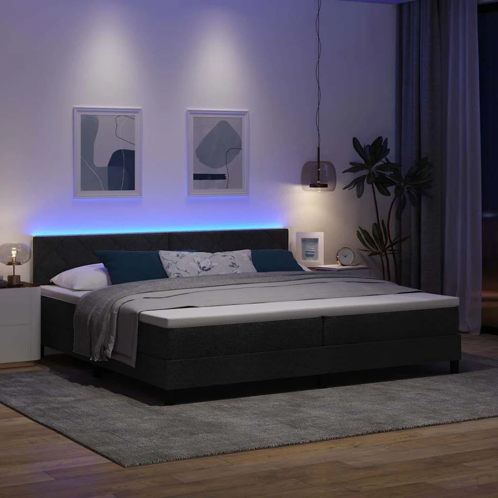 Kiemas lova su LED juostelėmis Juoda 200 x 200 cm audinys