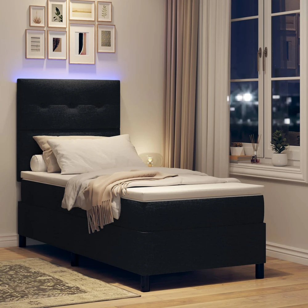 Kiemas lova su LED juostelėmis Juoda 80 x 200 cm audinys