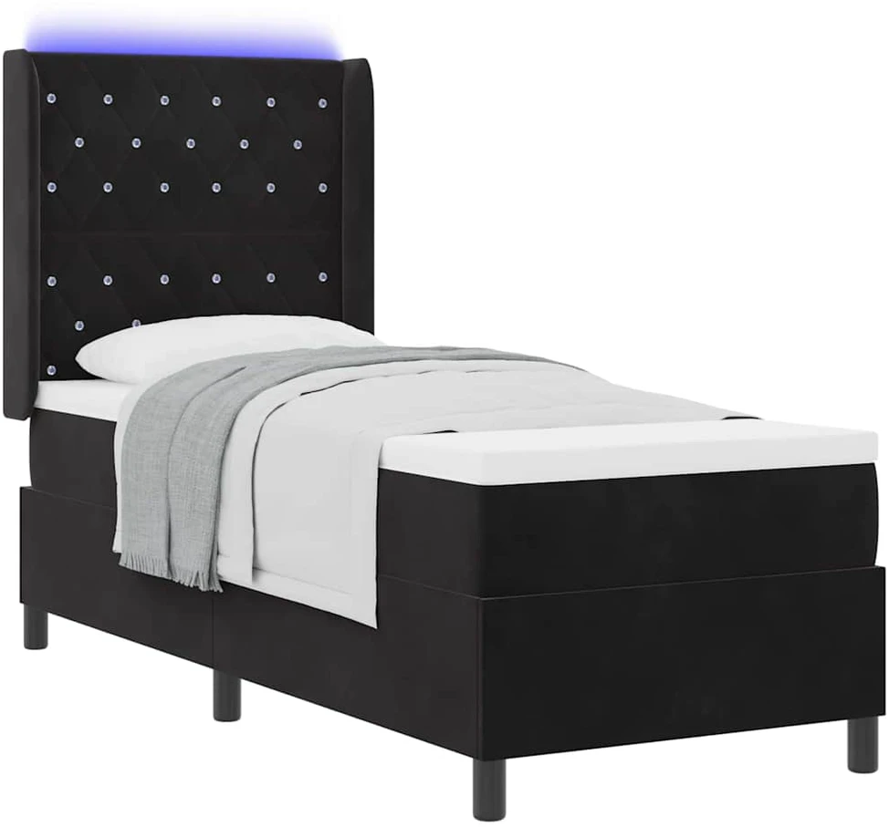 Kiemas lova su čiužiniu su LED Juoda 80 x 200 cm Aksomas