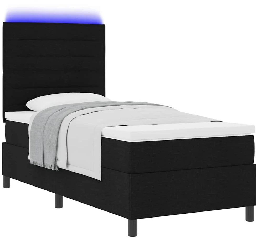 Kiemas lova su čiužiniu su LED Juoda 90 x 190 cm audinys