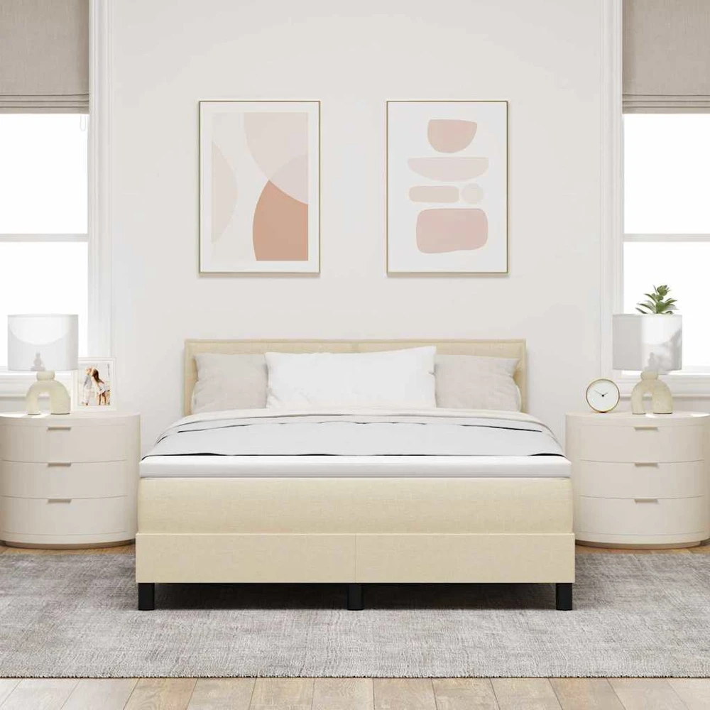 Kiemas lova su LED juostelėmis Kreminė 140 x 190 cm audinys