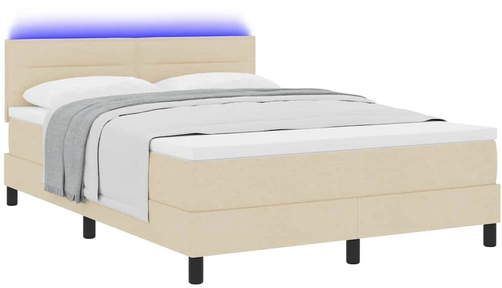 Kiemas lova su LED juostelėmis Kreminė 140 x 190 cm audinys