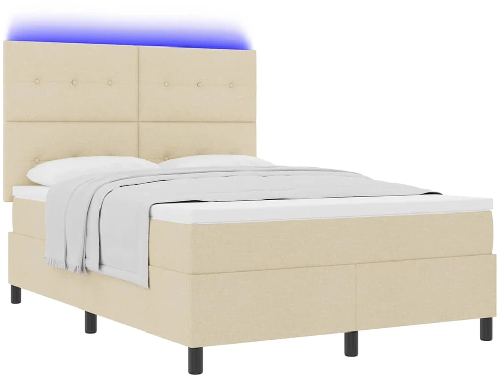 Kiemas lova su LED juostelėmis Kreminė 140 x 190 cm audinys