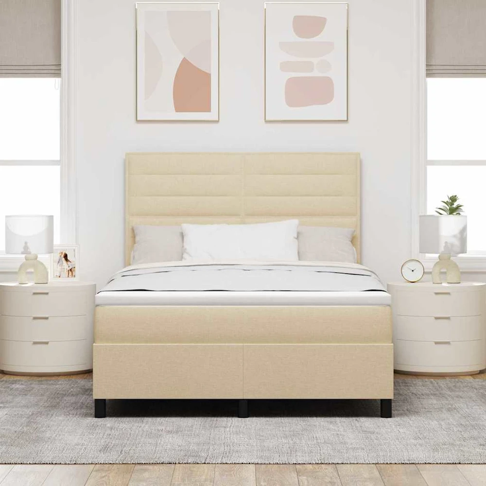 Kiemas lova su čiužiniu su LED Kreminė 140 x 190 cm audinys
