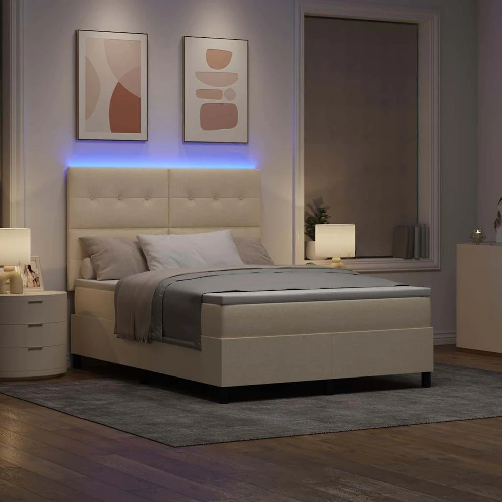 Kiemas lova su LED juostelėmis Kreminė 140 x 190 cm audinys