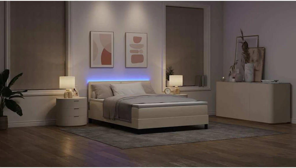 Kiemas lova su LED juostelėmis Kreminė 140 x 190 cm audinys
