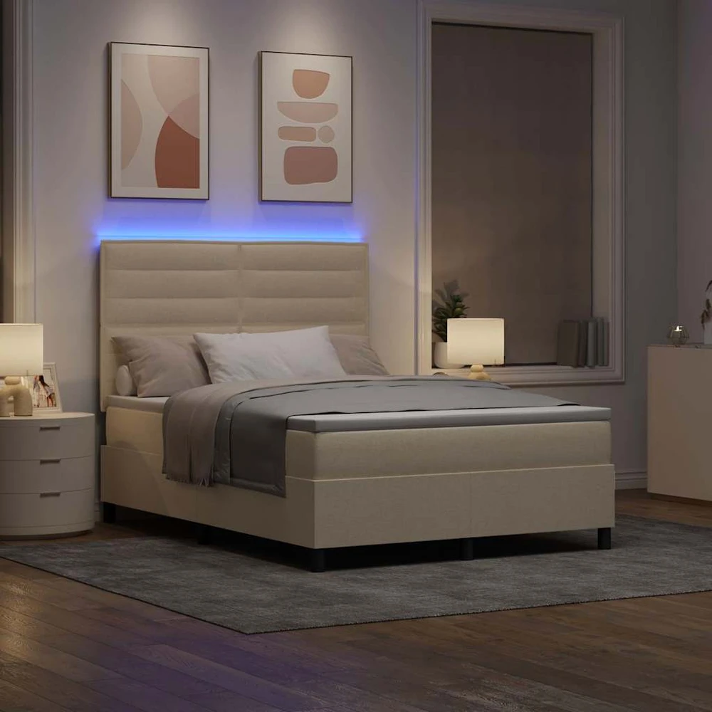 Kiemas lova su čiužiniu su LED Kreminė 140 x 190 cm audinys