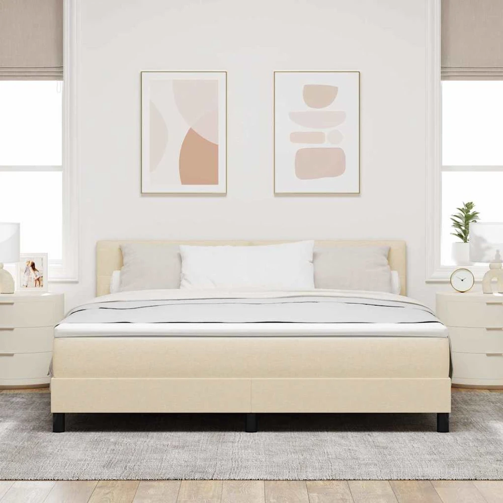 Kiemas lova su LED juostelėmis Kreminė 180 x 200 cm audinys