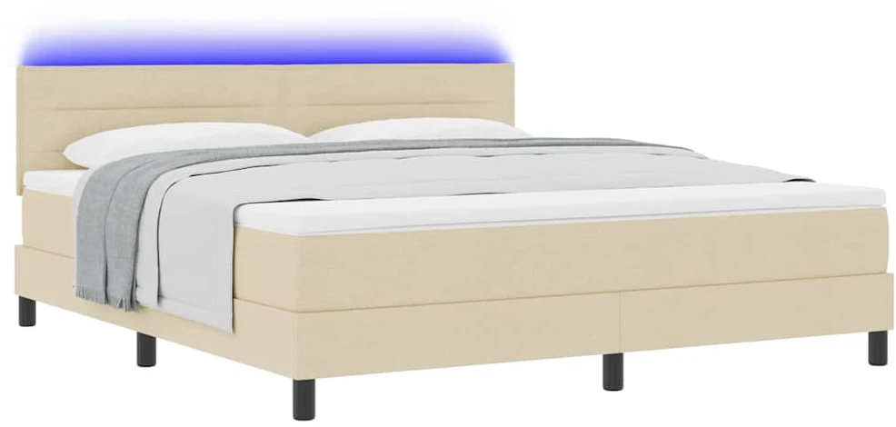 Kiemas lova su LED juostelėmis Kreminė 180 x 200 cm audinys
