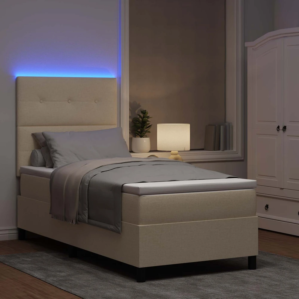 Kiemas lova su LED juostelėmis Kreminė 80 x 200 cm audinys
