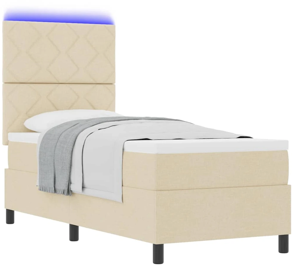 Kiemas lova su čiužiniu su LED Kreminė 80 x 200 cm audinys