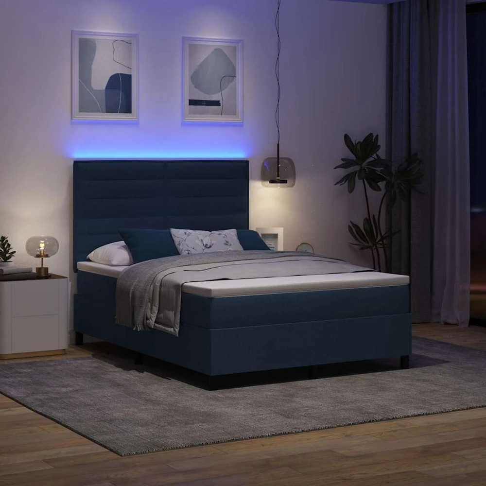 Kiemas lova su čiužiniu su LED Mėlyna 140 x 190 cm audinys