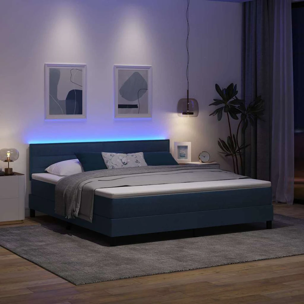 Kiemas lova su LED juostelėmis Mėlyna 180 x 200 cm audinys