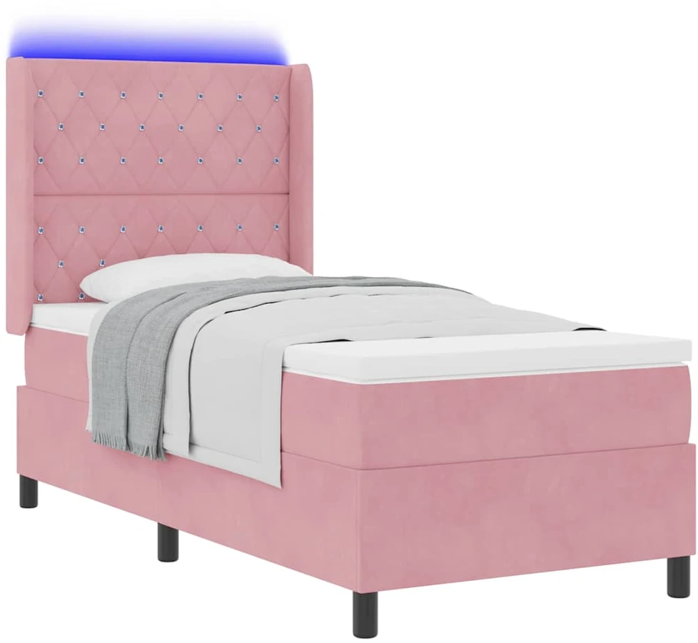 Kiemas lova su čiužiniu su LED Rožinė 100 x 200 cm Aksomas