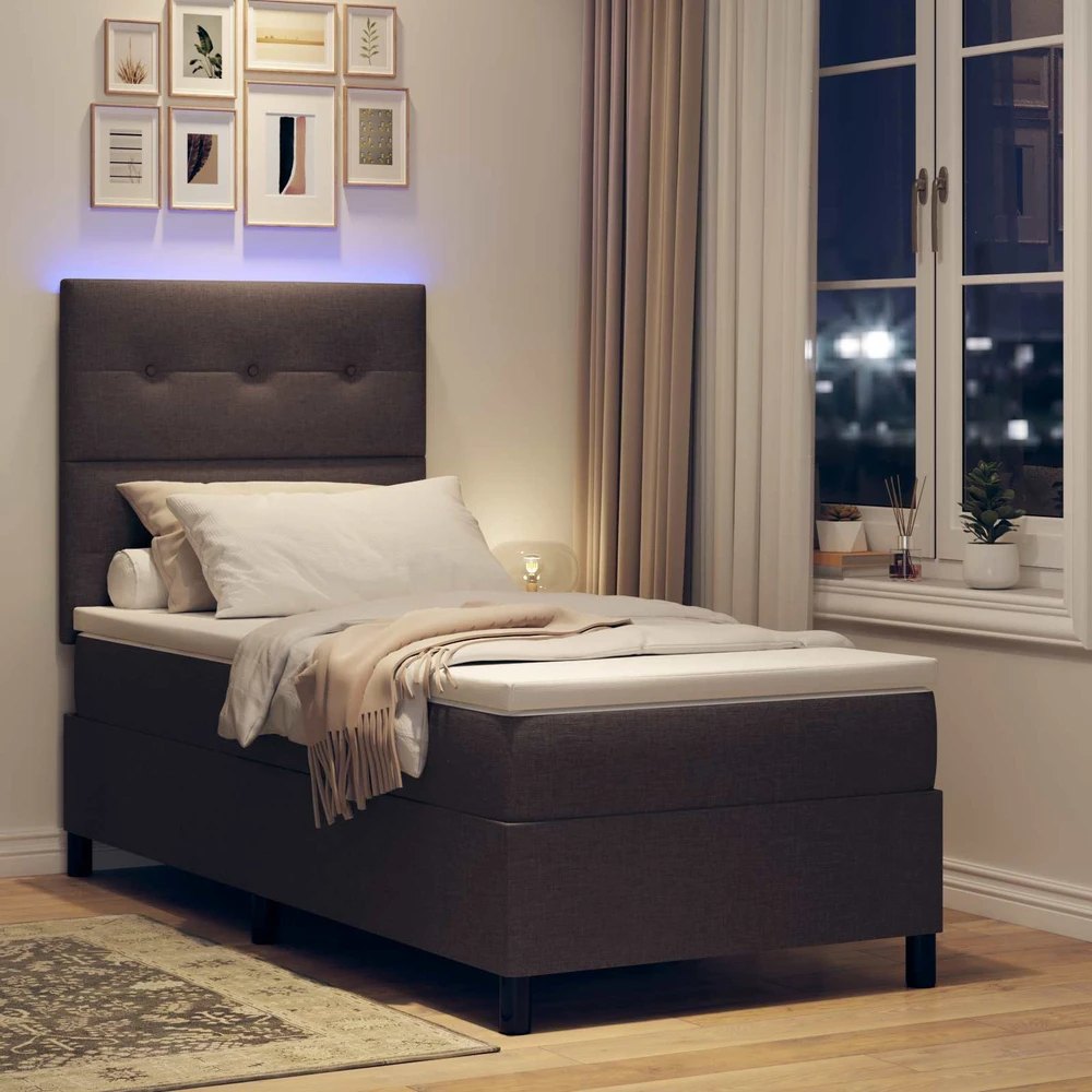 Kiemas lova su LED juostelėmis Tamsiai ruda 80 x 200 cm audinys