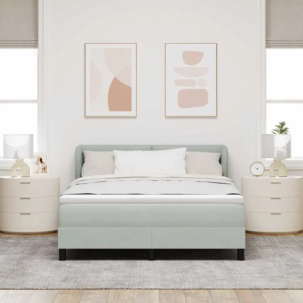 Kiemas lova su galvūgalio Šviesiai pilka 140 x 200 cm Aksomas