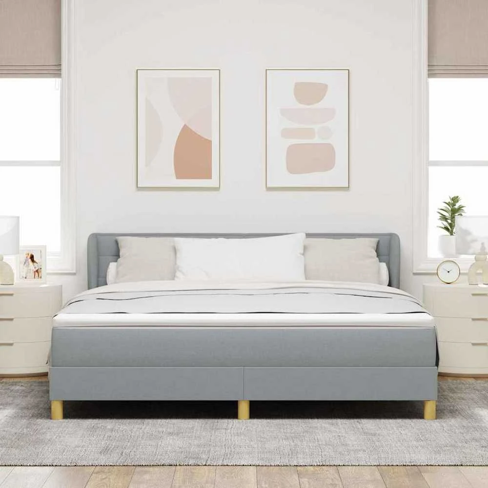 Kiemas lova su čiužiniu Šviesiai pilka 180 x 200 cm audinys