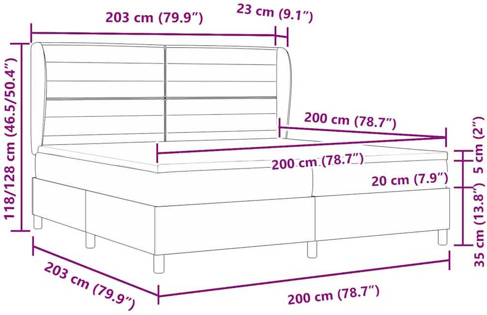 Kiemas lova su čiužiniu Šviesiai pilka 200 x 200 cm audinys