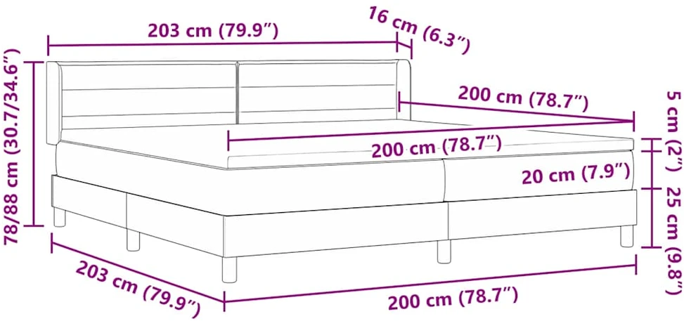 Kiemas lova su čiužiniu Tamsiai pilka 200 x 200 cm audinys