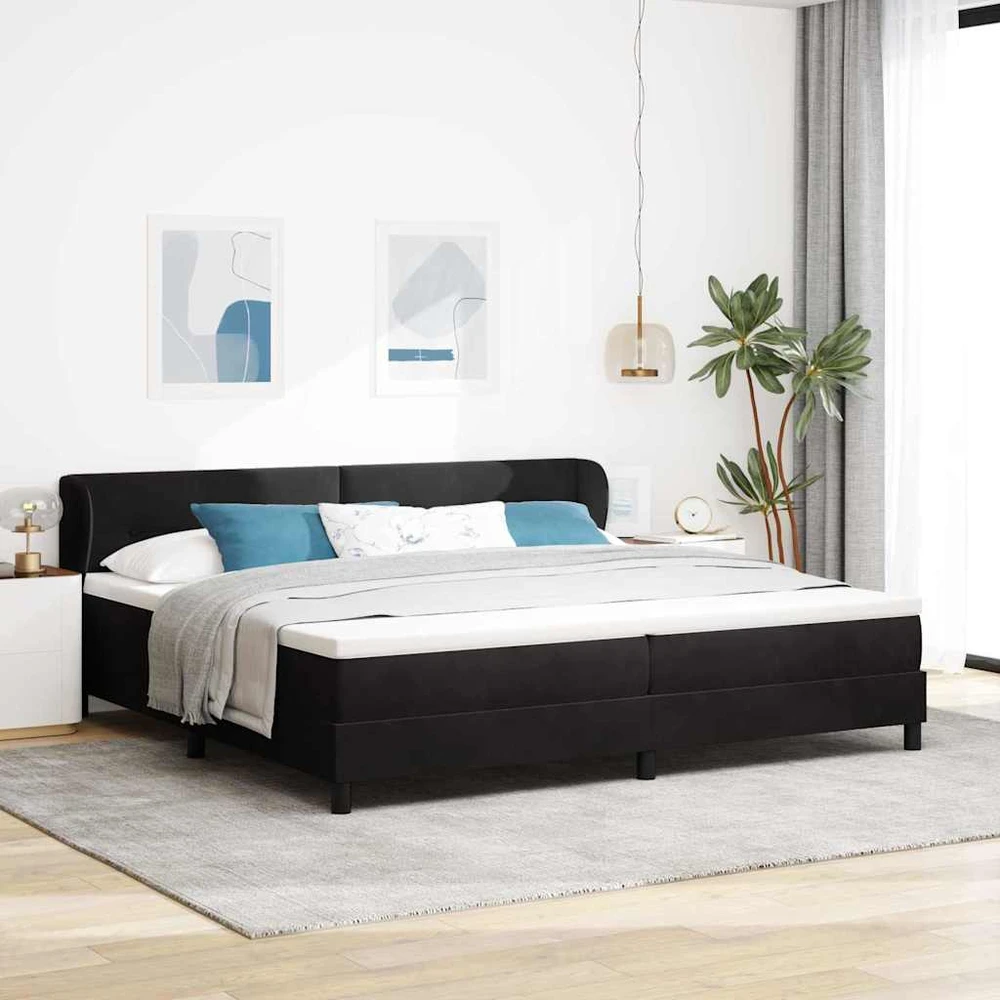 Kiemas lova su galvūgalio Juoda 200 x 200 cm Aksomas