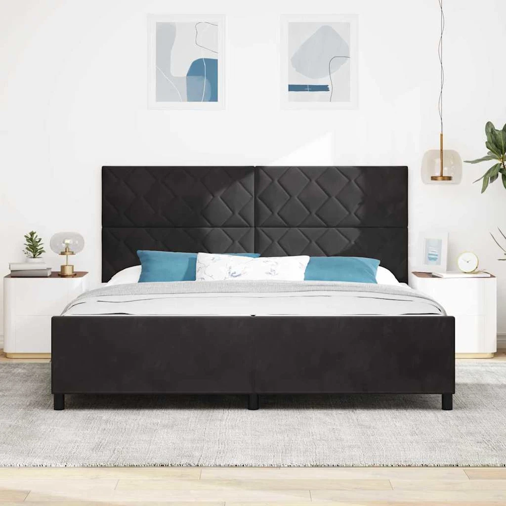 Kiemas lova su galvūgalio Juoda 200 x 200 cm Aksomas