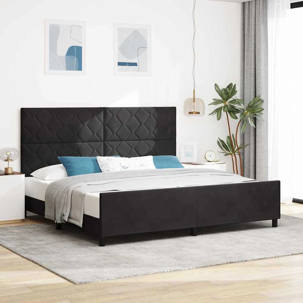 Kiemas lova su galvūgalio Juoda 200 x 200 cm Aksomas