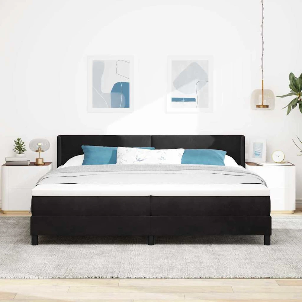 Kiemas lova su galvūgalio Juodas 200 x 200 cm Aksomas