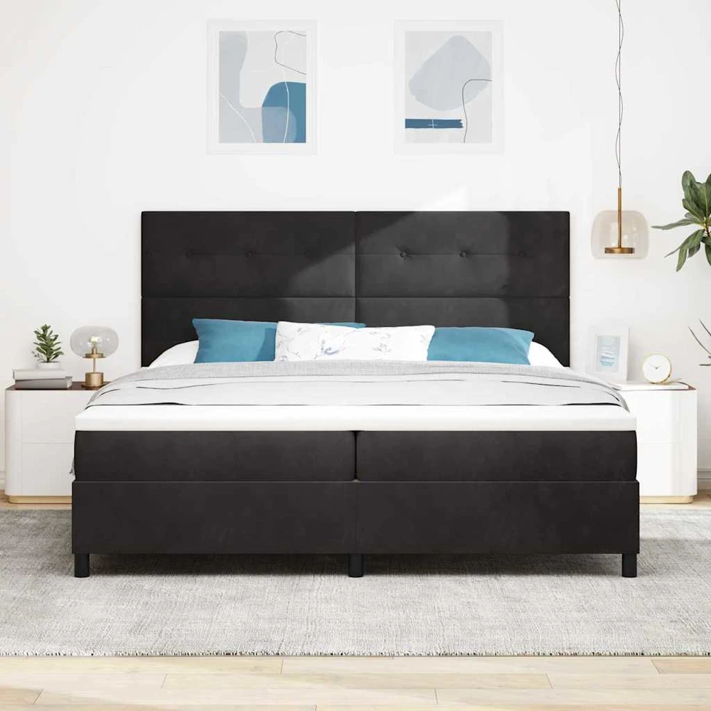 Kiemas lova su galvūgalio Juodas 200 x 200 cm Aksomas