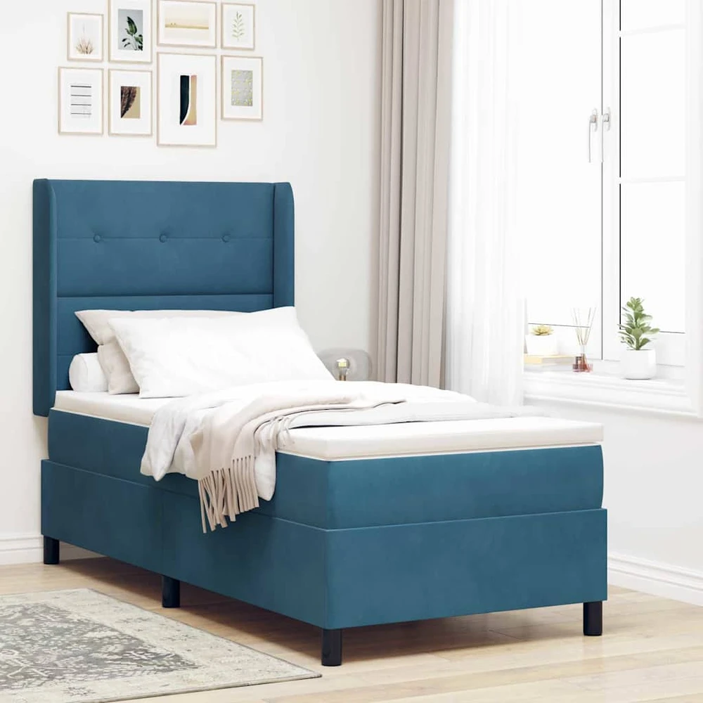 Kiemas lova su galvūgalio Mėlyna 100 x 200 cm Aksomas