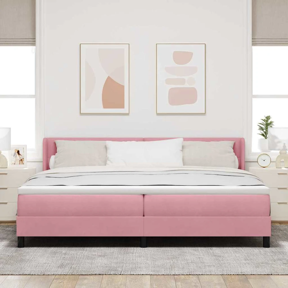 Kiemas lova su galvūgalio Rožinė 200 x 200 cm Aksomas