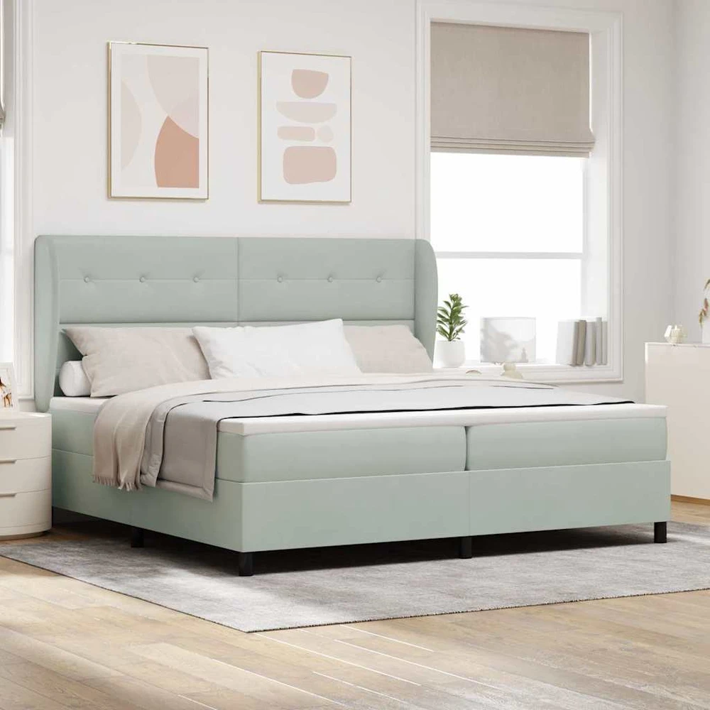 Kiemas lova su galvūgalio Šviesiai pilka 200 x 200 cm Aksomas