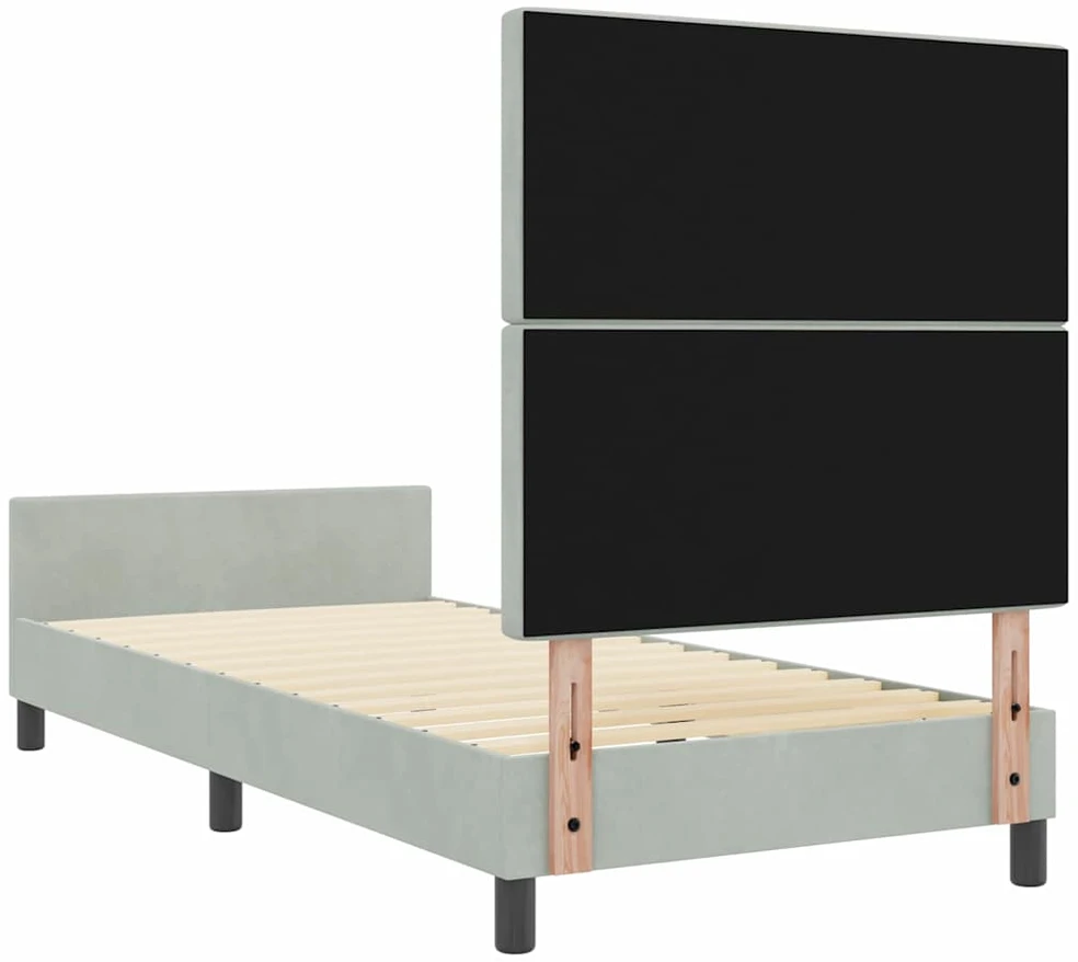 Kiemas lova su galvūgalio Šviesiai pilka 90 x 200 cm Aksomas