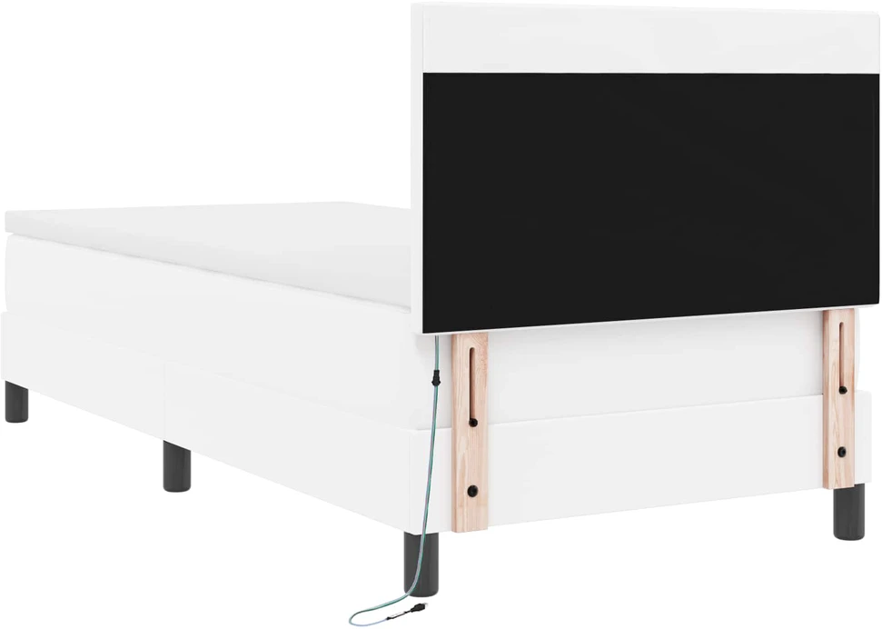 Kiemas lova su LED juostelėmis Balta 100 x 200 cm Dirbtinė oda