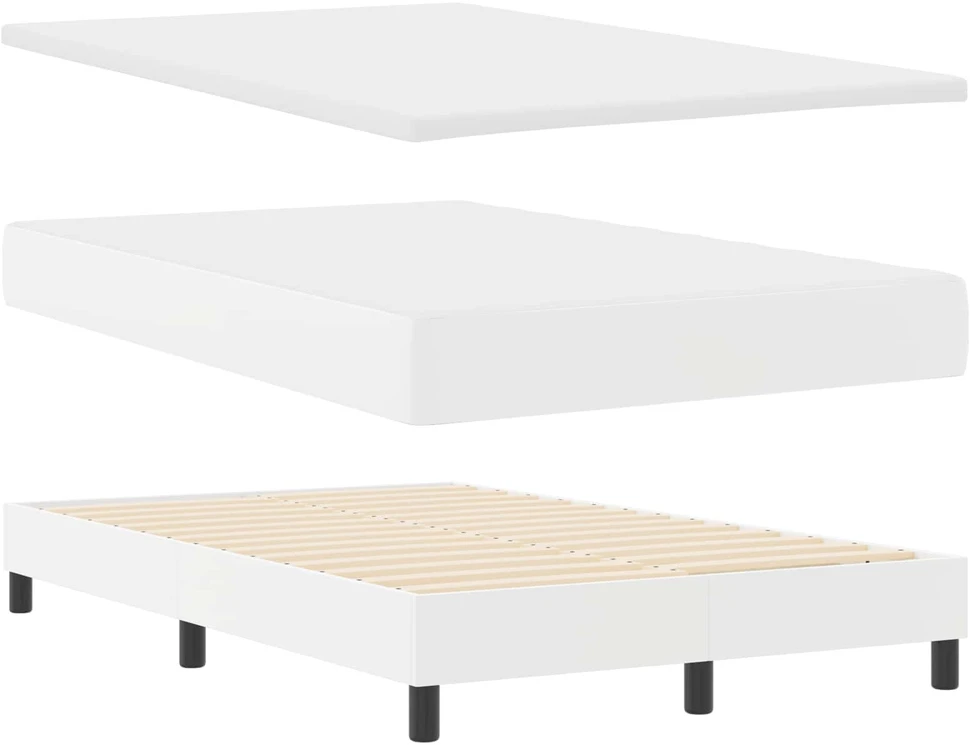 Kiemas lova su LED juostelėmis Balta 120 x 200 cm Dirbtinė oda