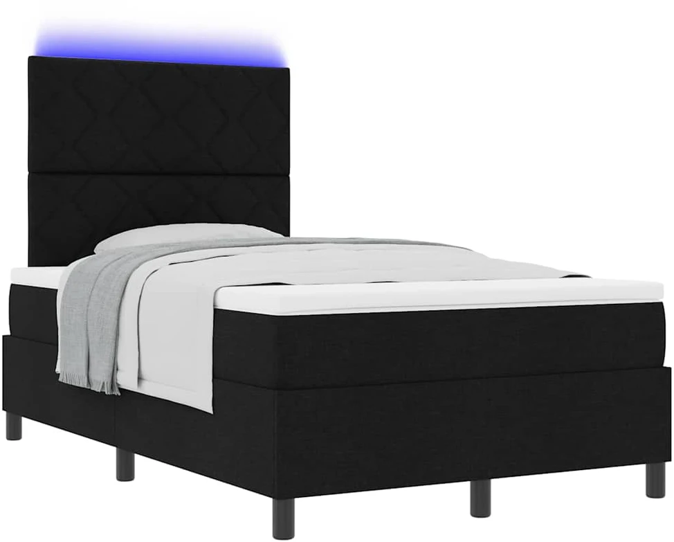 Kiemas lova su LED juostelėmis Juoda 120 x 200 cm audinys