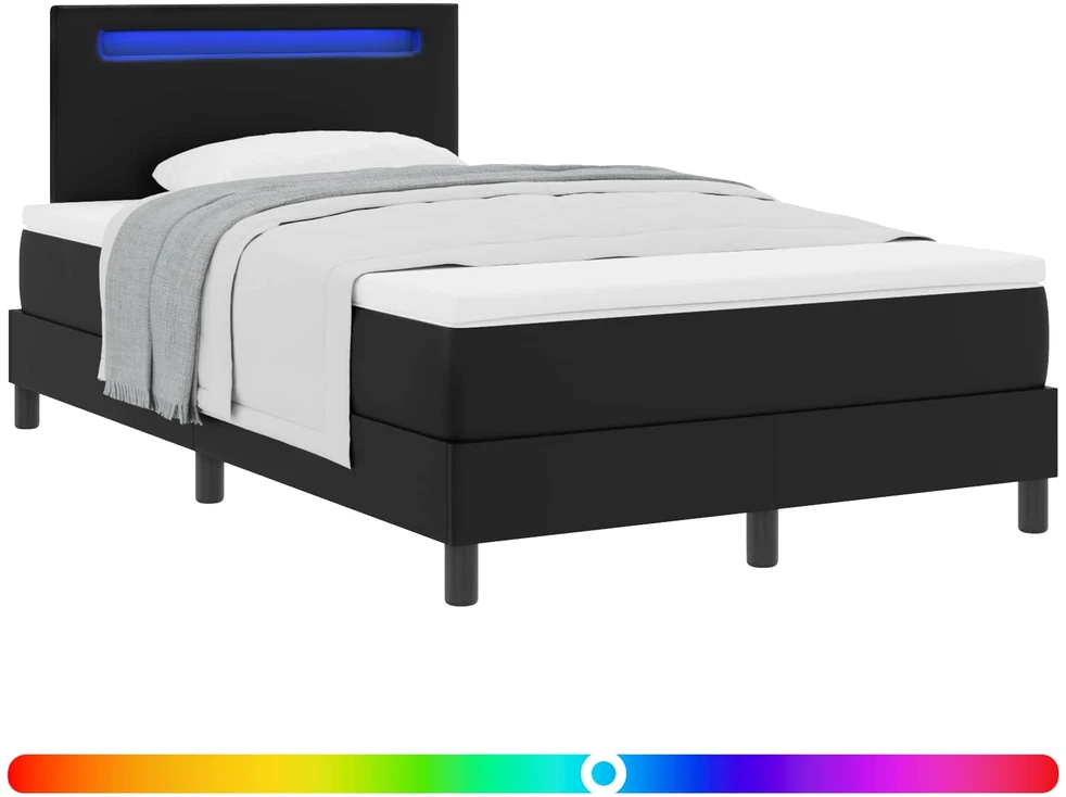 Kiemas lova su LED juostelėmis Juoda 120 x 200 cm Dirbtinė oda