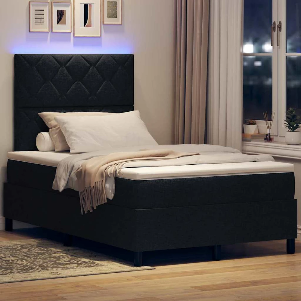 Kiemas lova su LED juostelėmis Juoda 120 x 200 cm audinys
