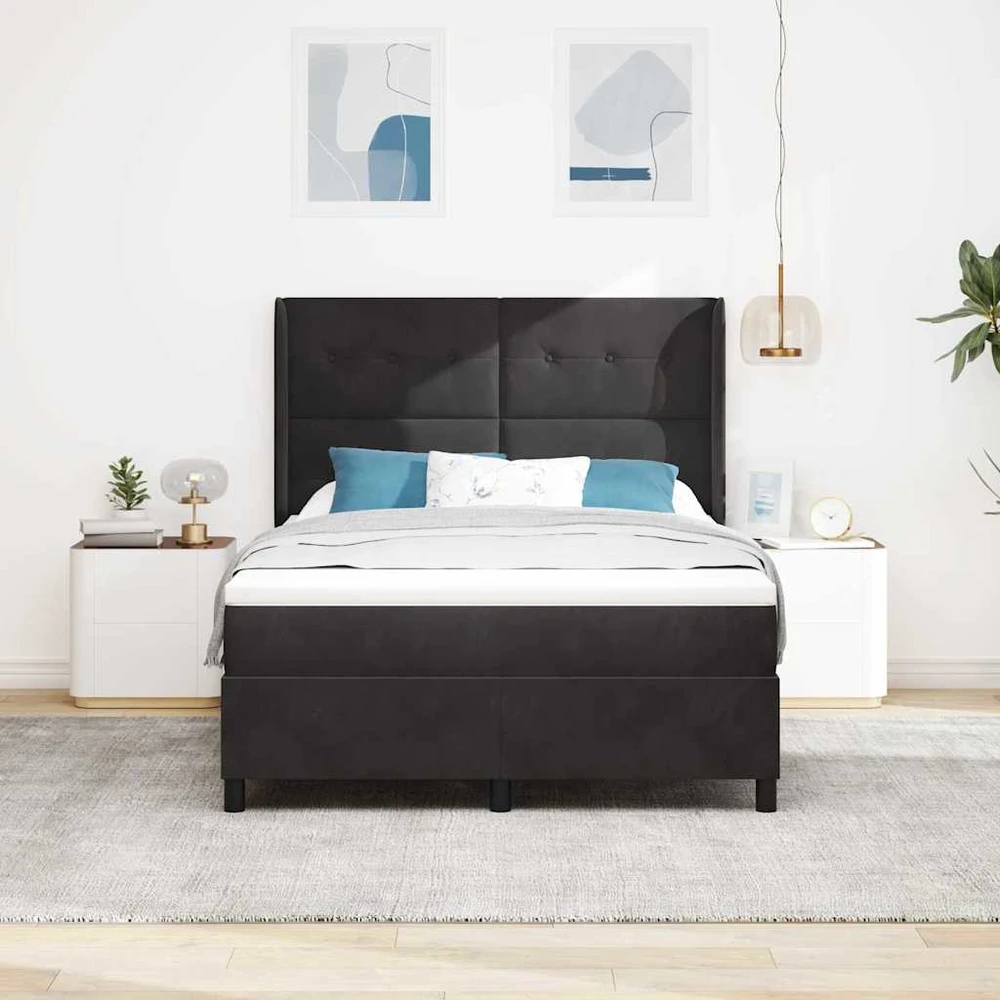 Kiemas lova su LED juostelėmis Juoda 140 x 200 cm Aksomas