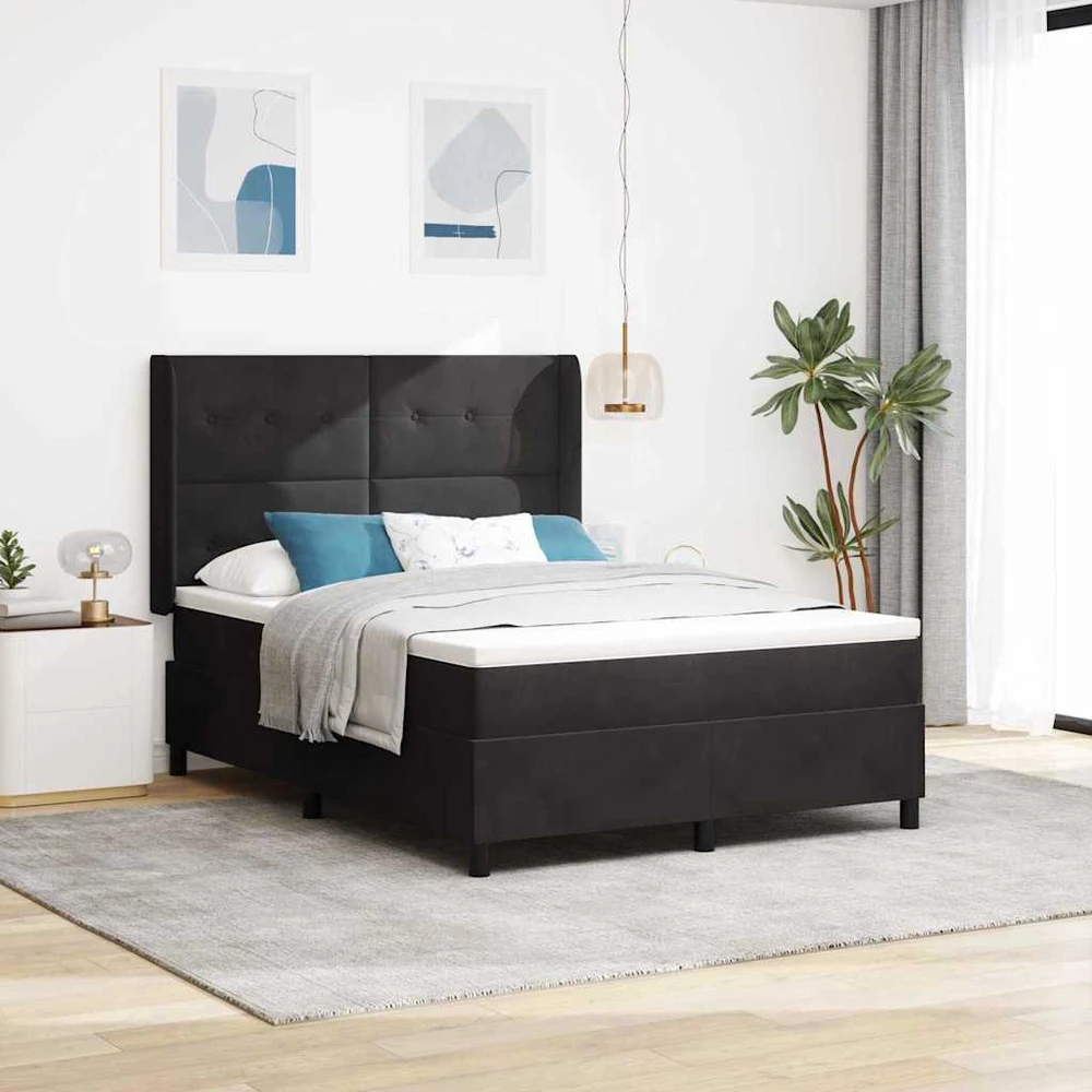 Kiemas lova su LED juostelėmis Juoda 140 x 200 cm Aksomas