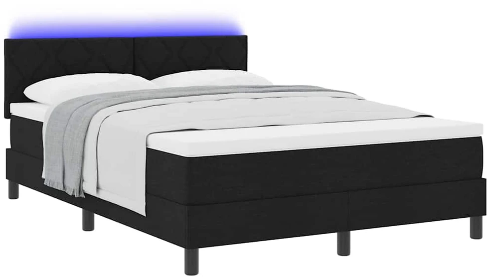 Kiemas lova su LED juostelėmis Juoda 140 x 190 cm audinys