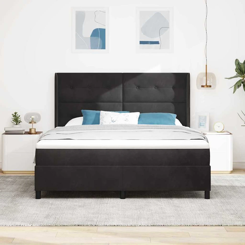 Kiemas lova su LED juostelėmis Juoda 180 x 200 cm Aksomas