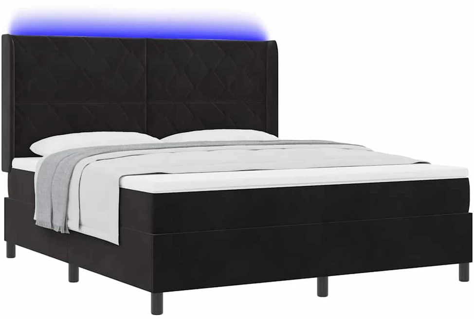 Kiemas lova su LED juostelėmis Juoda 180 x 200 cm Aksomas