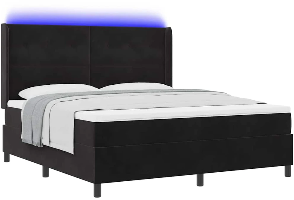 Kiemas lova su LED juostelėmis Juoda 180 x 200 cm Aksomas