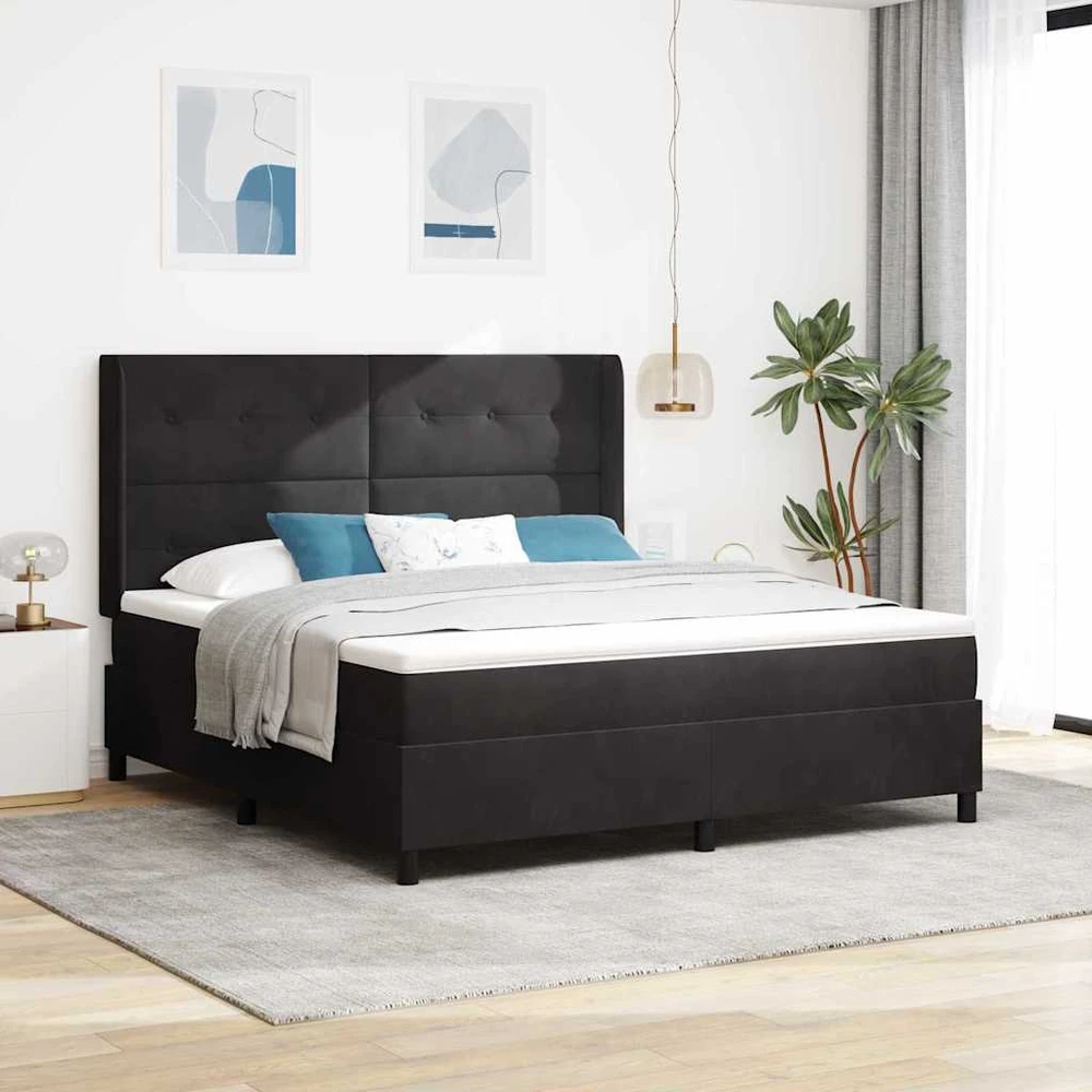 Kiemas lova su LED juostelėmis Juoda 180 x 200 cm Aksomas