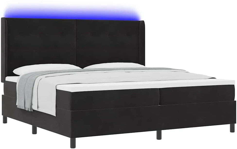 Kiemas lova su LED juostelėmis Juoda 200 x 200 cm Aksomas
