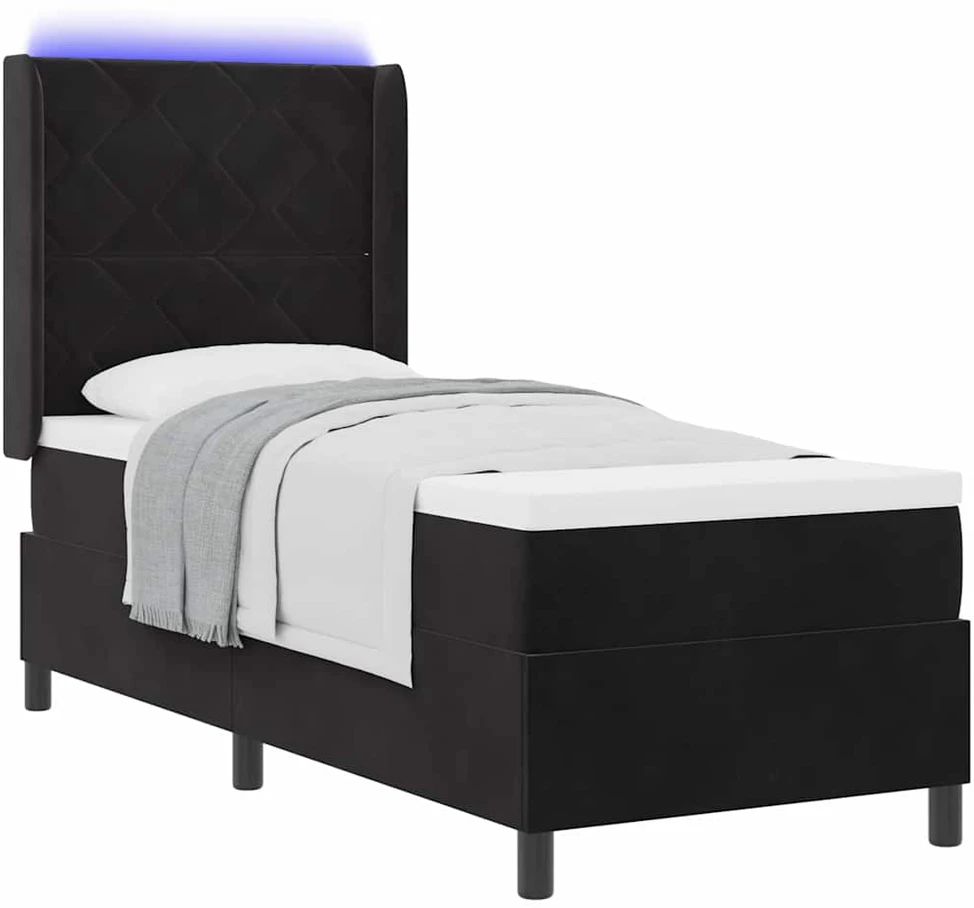 Kiemas lova su LED juostelėmis Juoda 80 x 200 cm Aksomas