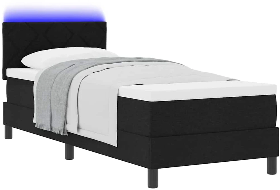 Kiemas lova su LED juostelėmis Juoda 80 x 200 cm audinys