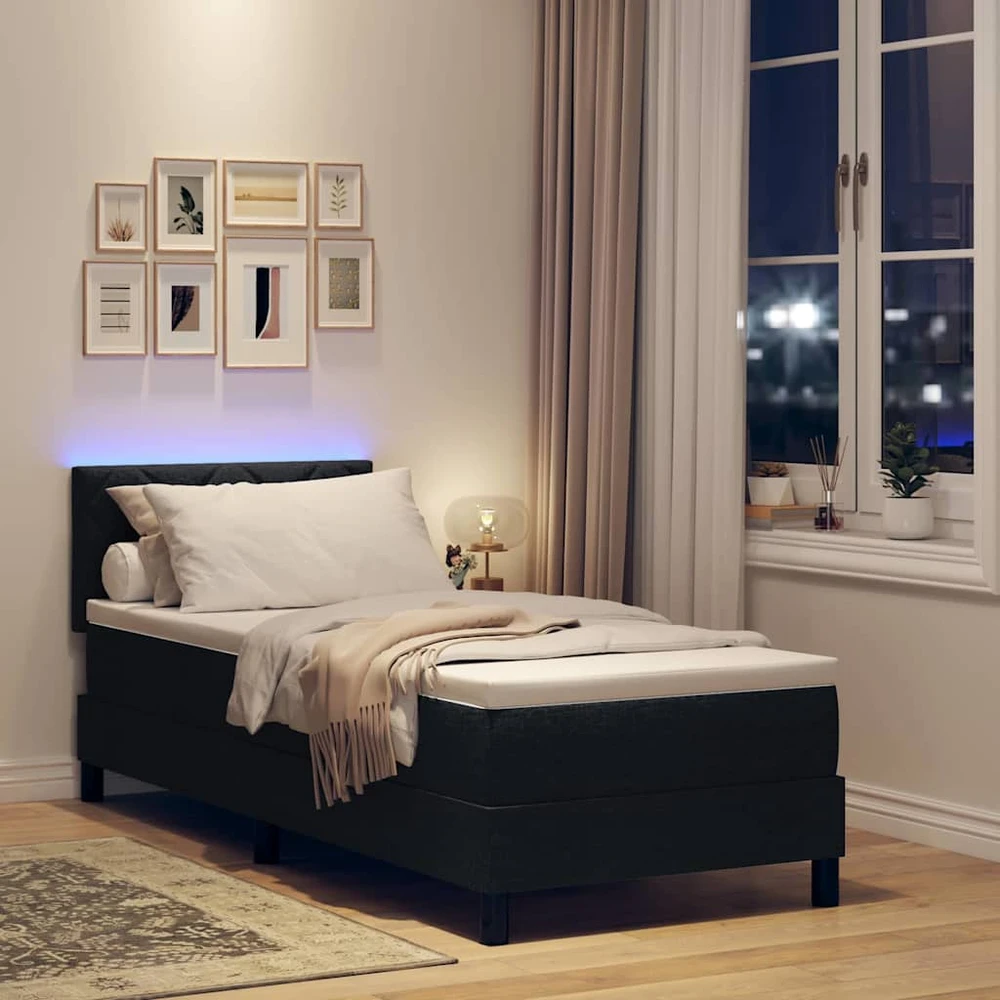 Kiemas lova su LED juostelėmis Juoda 80 x 200 cm audinys